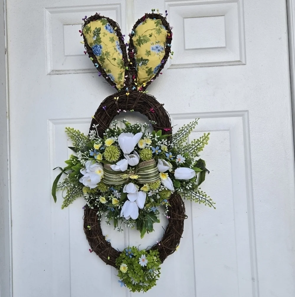 Handmade Yellow and Green Easter Bunny Wreath